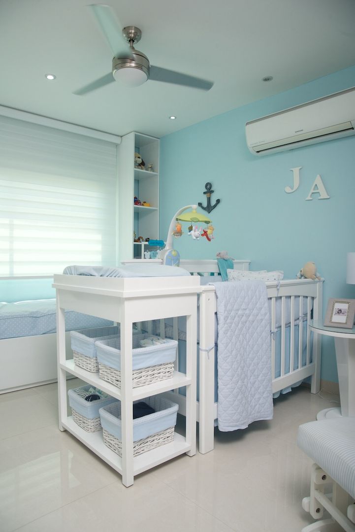 Habitación azul para bebe , Monica Saravia Monica Saravia Modern Çocuk Odası