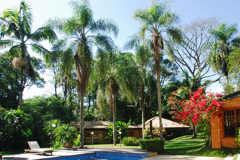 Vista ampla da piscina Eduardo Novaes Arquitetura e Urbanismo Ltda. Jardins tropicais