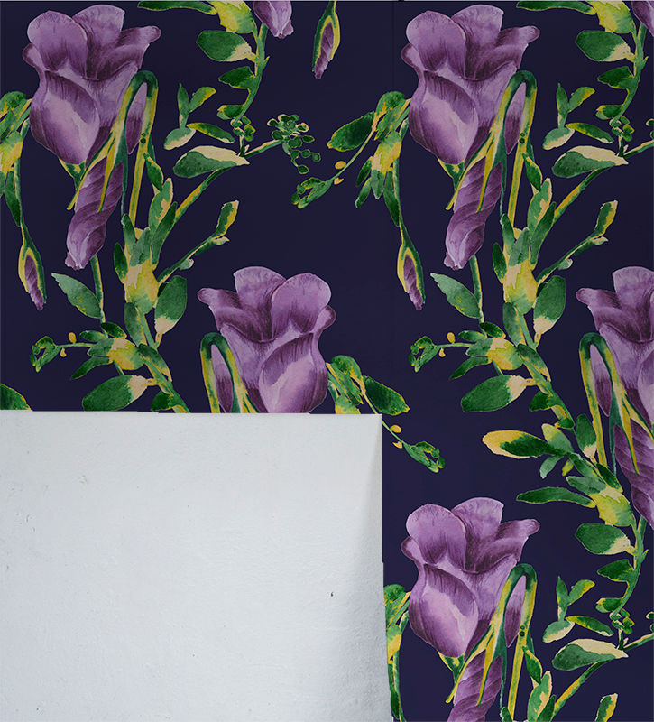 Appledorn Tulip Wallpaper Indigo Occipinti Paredes y pisos de estilo ecléctico Papel tapiz