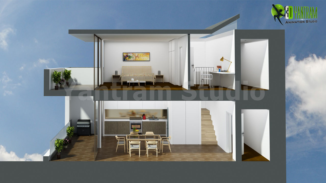 3D Section View Floor Plan Yantram Animation Studio Corporation container house,Site Plan,Section Plan