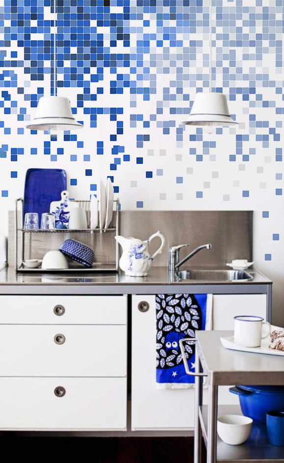 Blue squares Pixers Modern style kitchen wall mural,wallpaper,squares