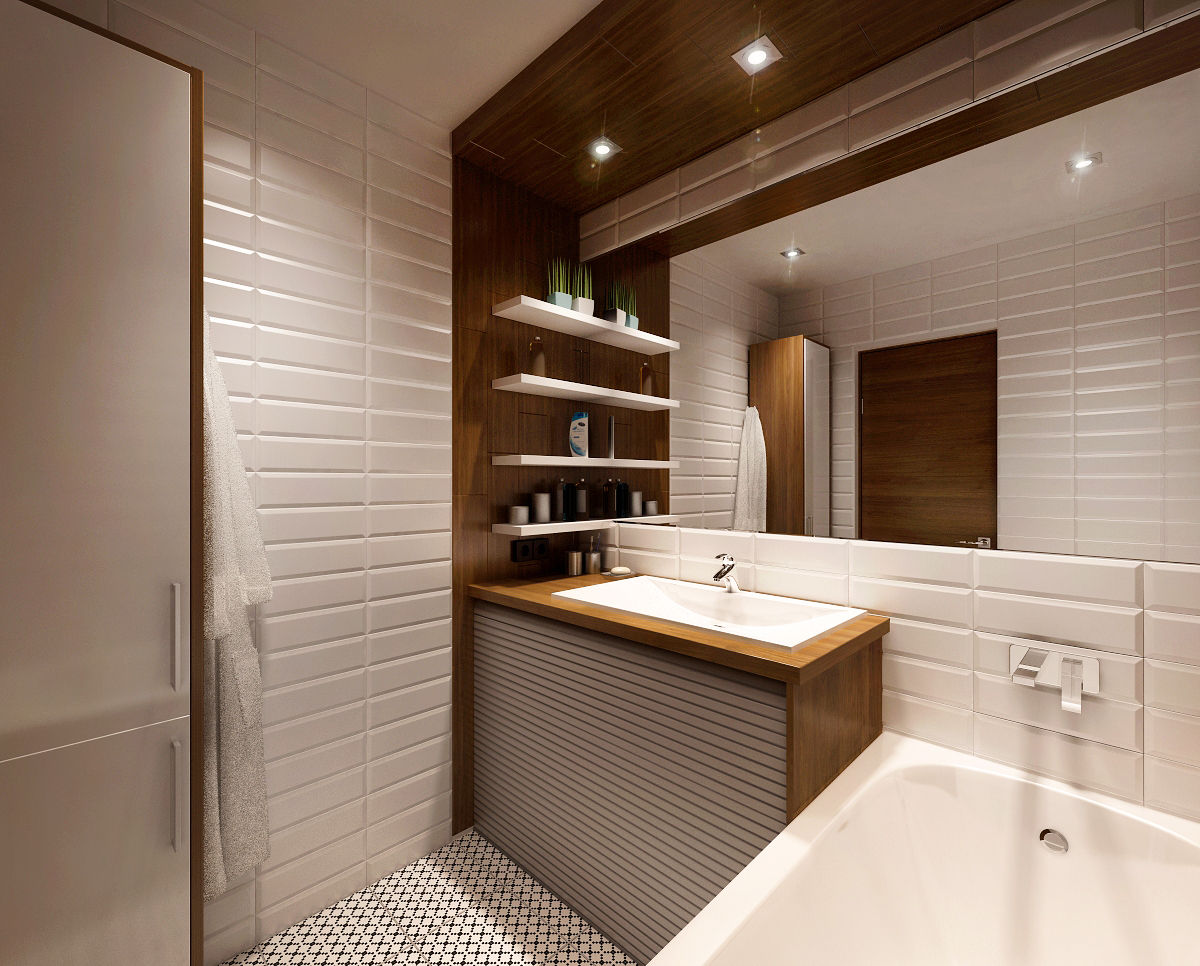 Проект White & Wood, M5 studio M5 studio Bathroom سرامک