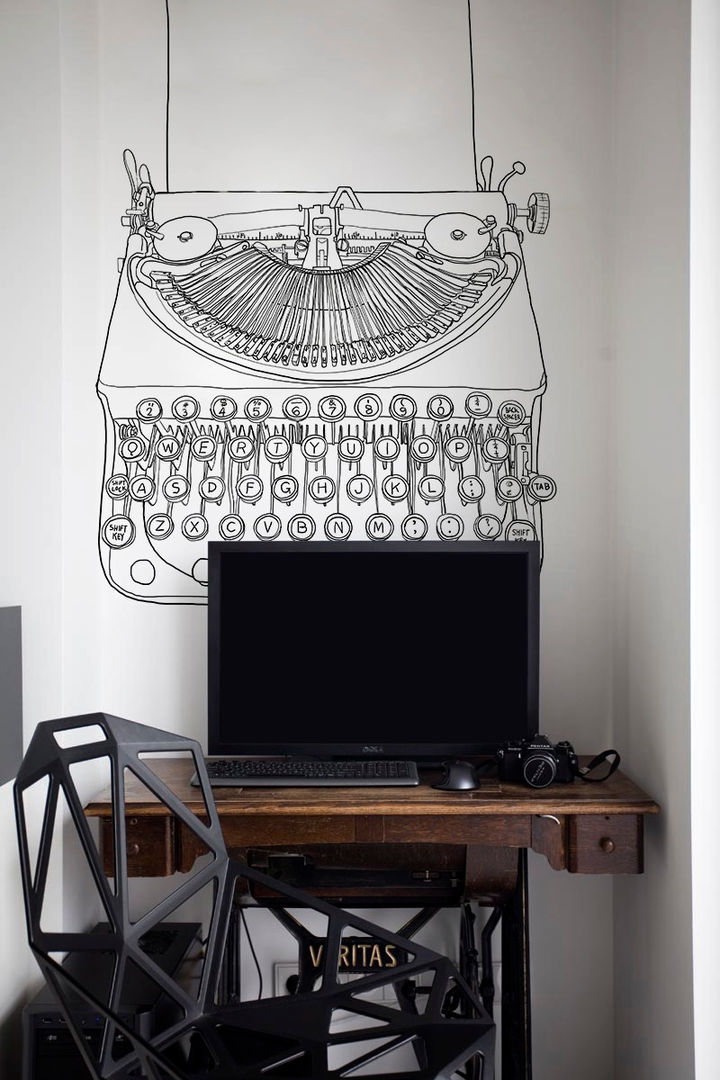 Ghostwriter Pixers Study/office wall mural,wallpaper,typewriter,retro,sewing machine