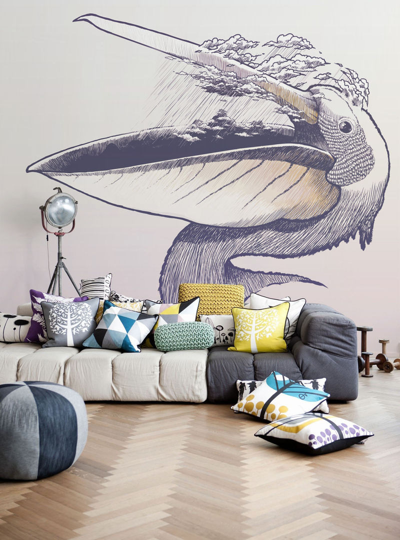 Pelican Pixers غرفة المعيشة wall mural,wallpaper,pelican,clouds
