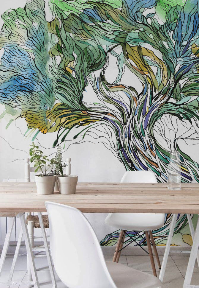 Tree Pixers Comedores de estilo escandinavo wall mural,wallpaper,tree