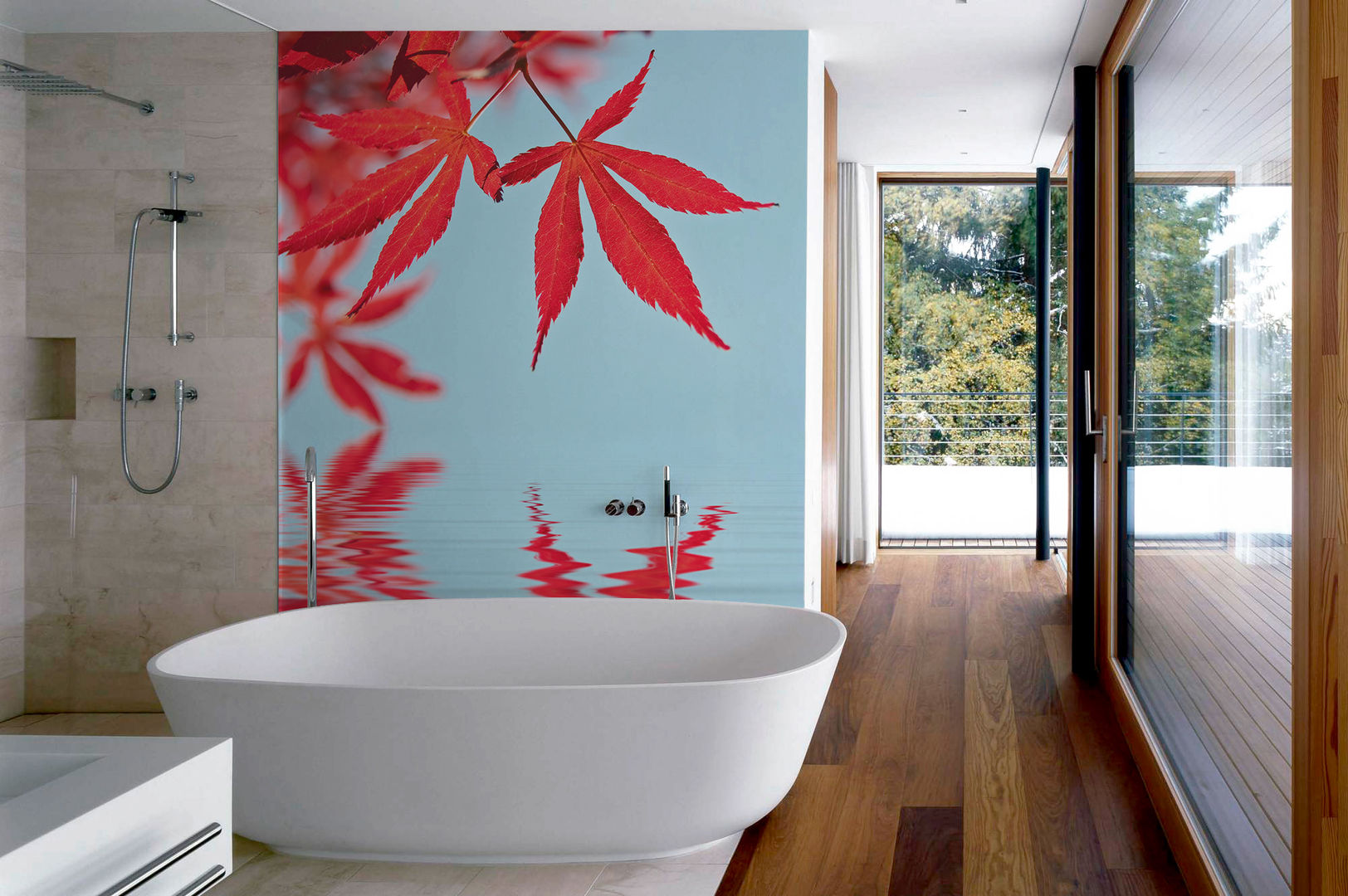 Leaves on Water Pixers Baños modernos wall mural,wallpaper,leafs,autumn,water