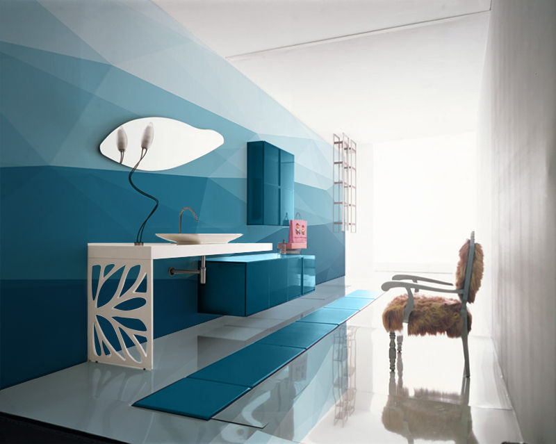 Big Blue Pixers Modern bathroom wall mural,wallpaper,abstract,geometrical