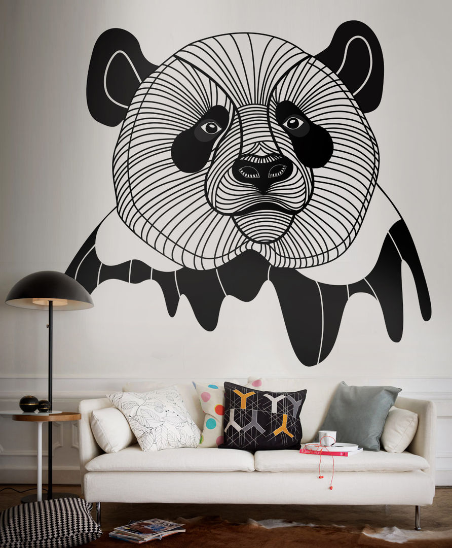 Panda Pixers Salones modernos wall mural,wallpaper,panda,drawing
