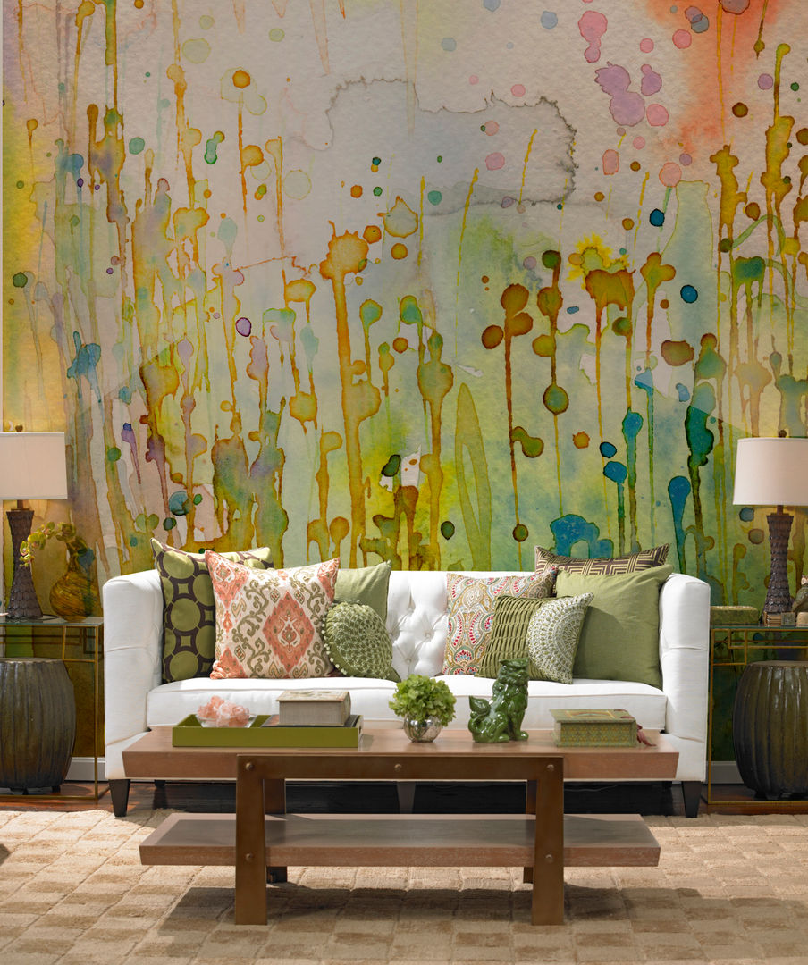 Watercolor Spots Pixers Colonial style living room wall mural,wallpaper,painting,watercolor