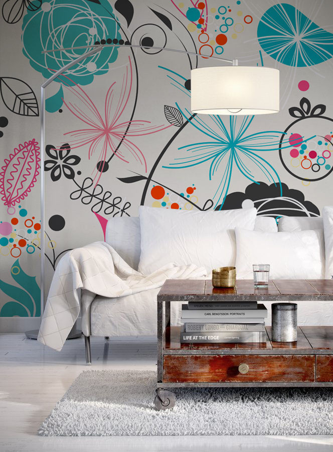 Colorful meadow Pixers Ausgefallene Wohnzimmer wall mural,wallpaper,flowers,abstract