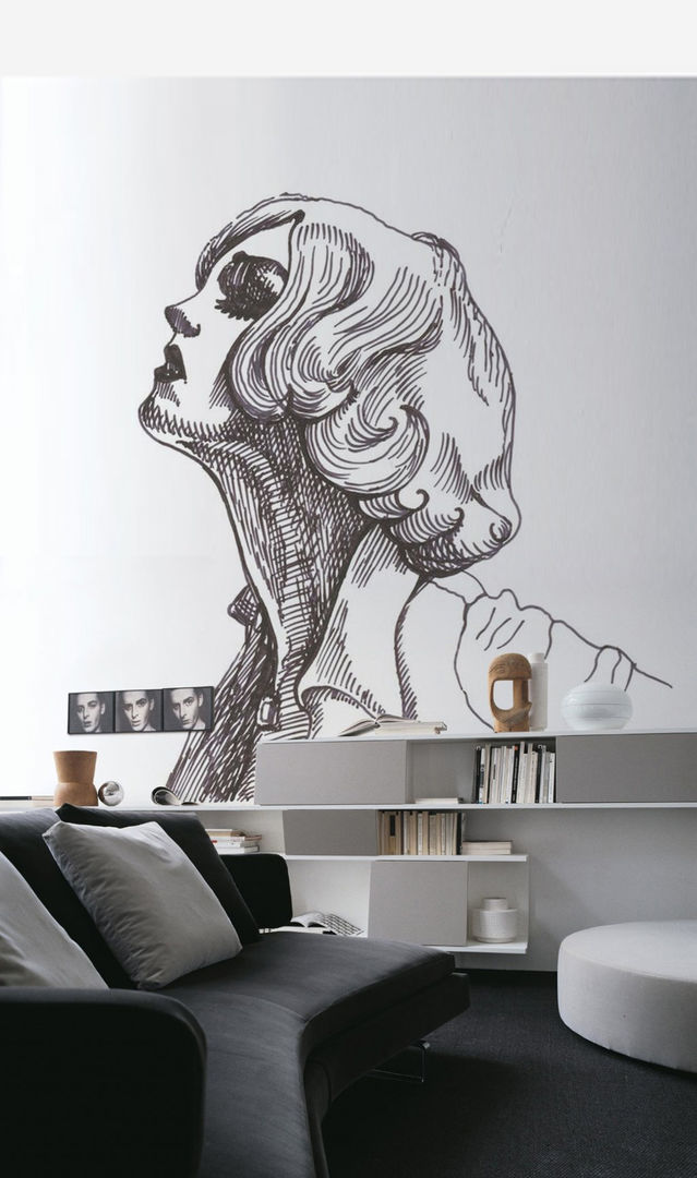Retro Star Pixers Livings modernos: Ideas, imágenes y decoración wall mural,wallpaper,woman,retro,face,drawing