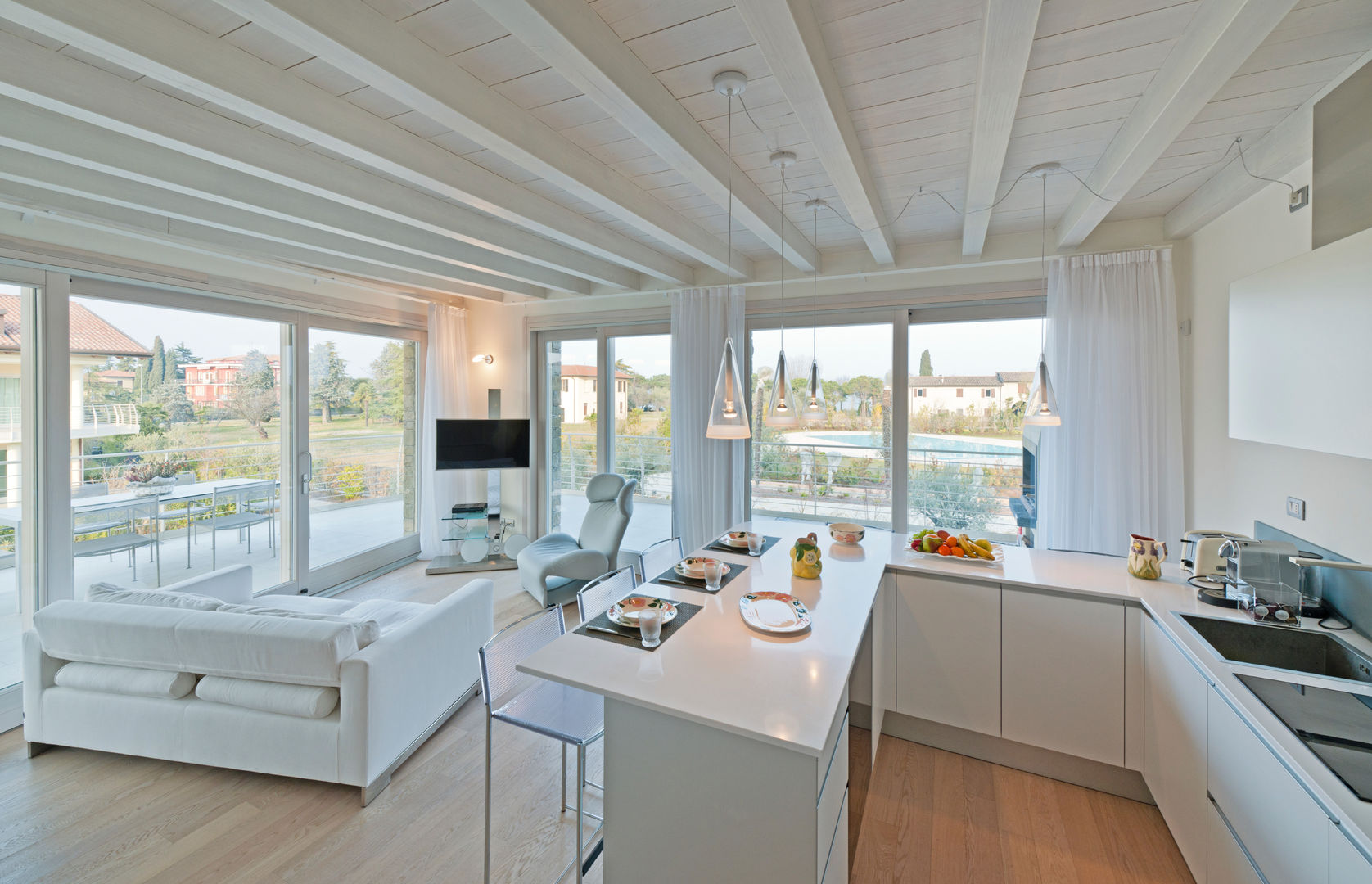 All White Apartment Gracious Luxury Interiors Kitchen Apartment,Flat,Kitchen,Living Room,Bright Kitchen