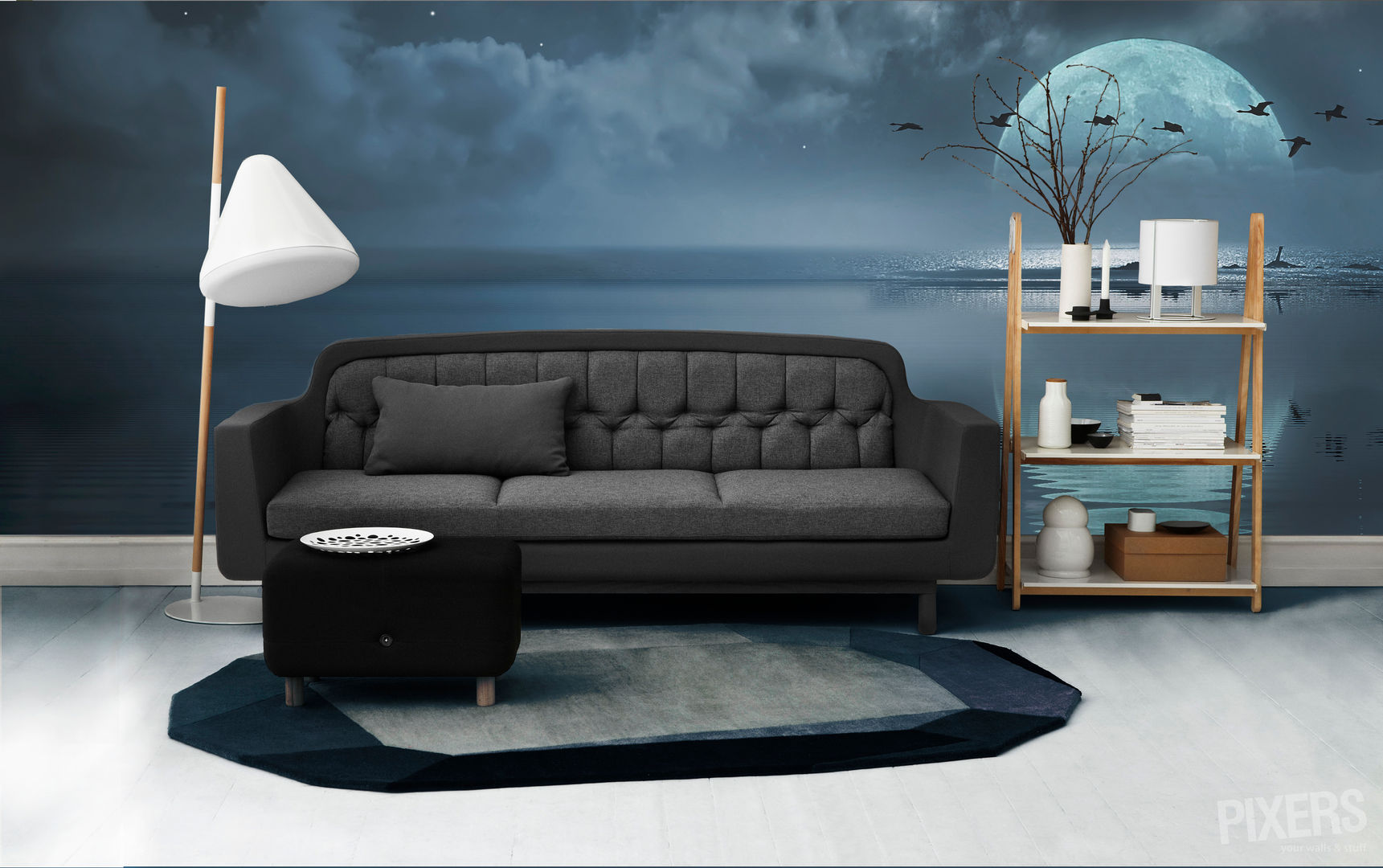 Full moon over the ocean Pixers Salon moderne wall mural,wallpaper,moon,night,ocean