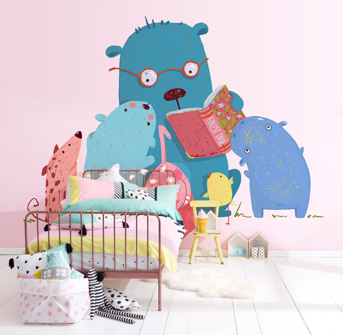 Read me Stories Pixers Dormitorios infantiles minimalistas wall mural,wallpaper,kid,child,bear,animals,book,reading