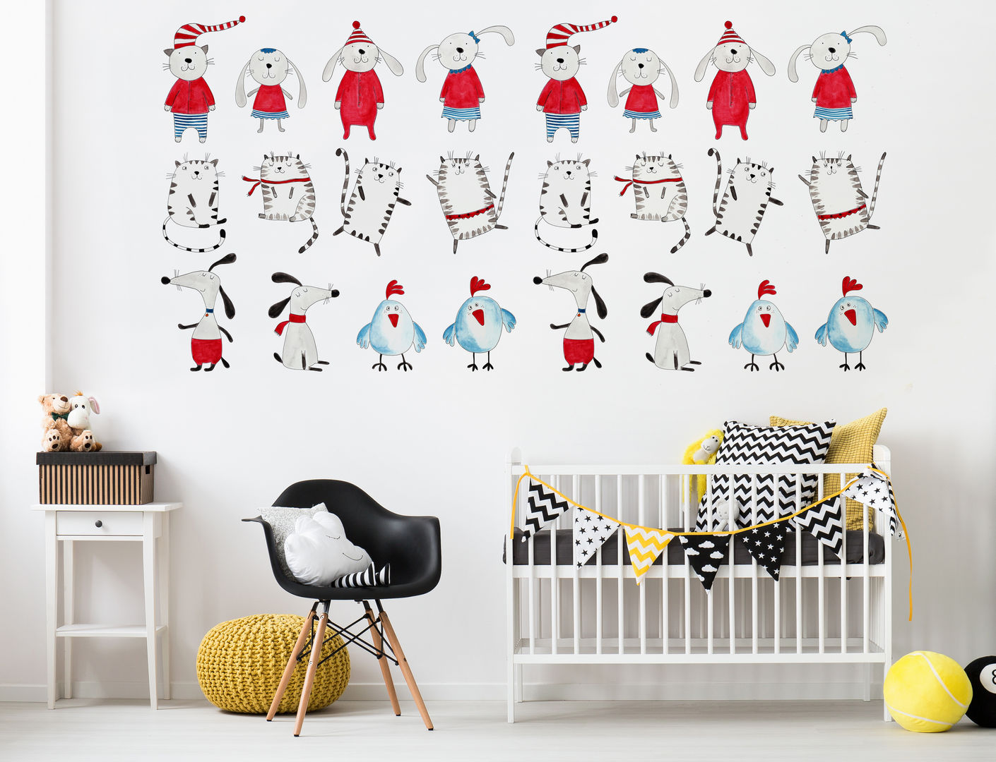 Little Friends Pixers Minimalistyczny pokój dziecięcy wall mural,wallpaper,kid,child,animals,drawing