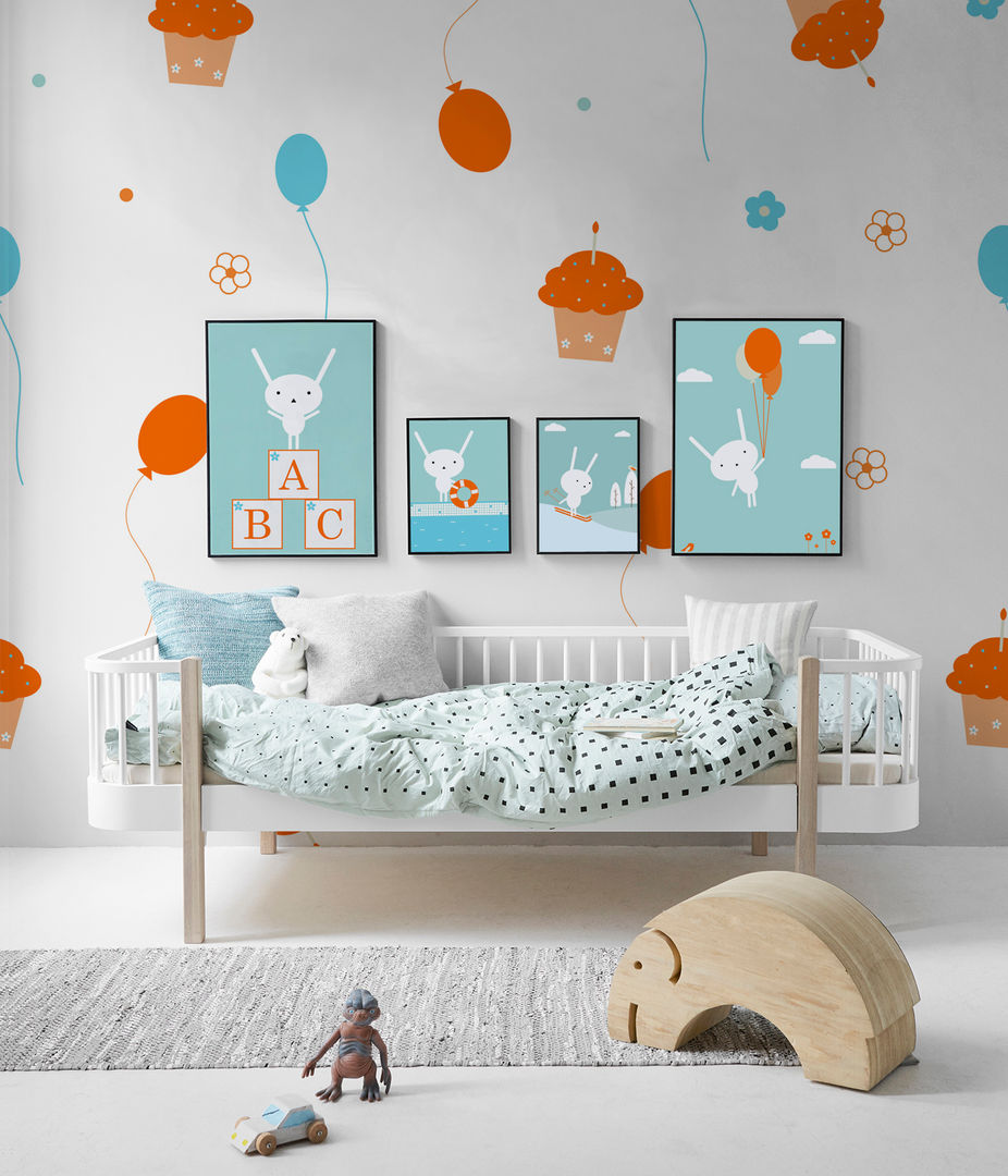 Adventures of the Rabbit Pixers Dormitorios infantiles de estilo escandinavo wall mural,wallpaper,kid,child,birthday,baloon