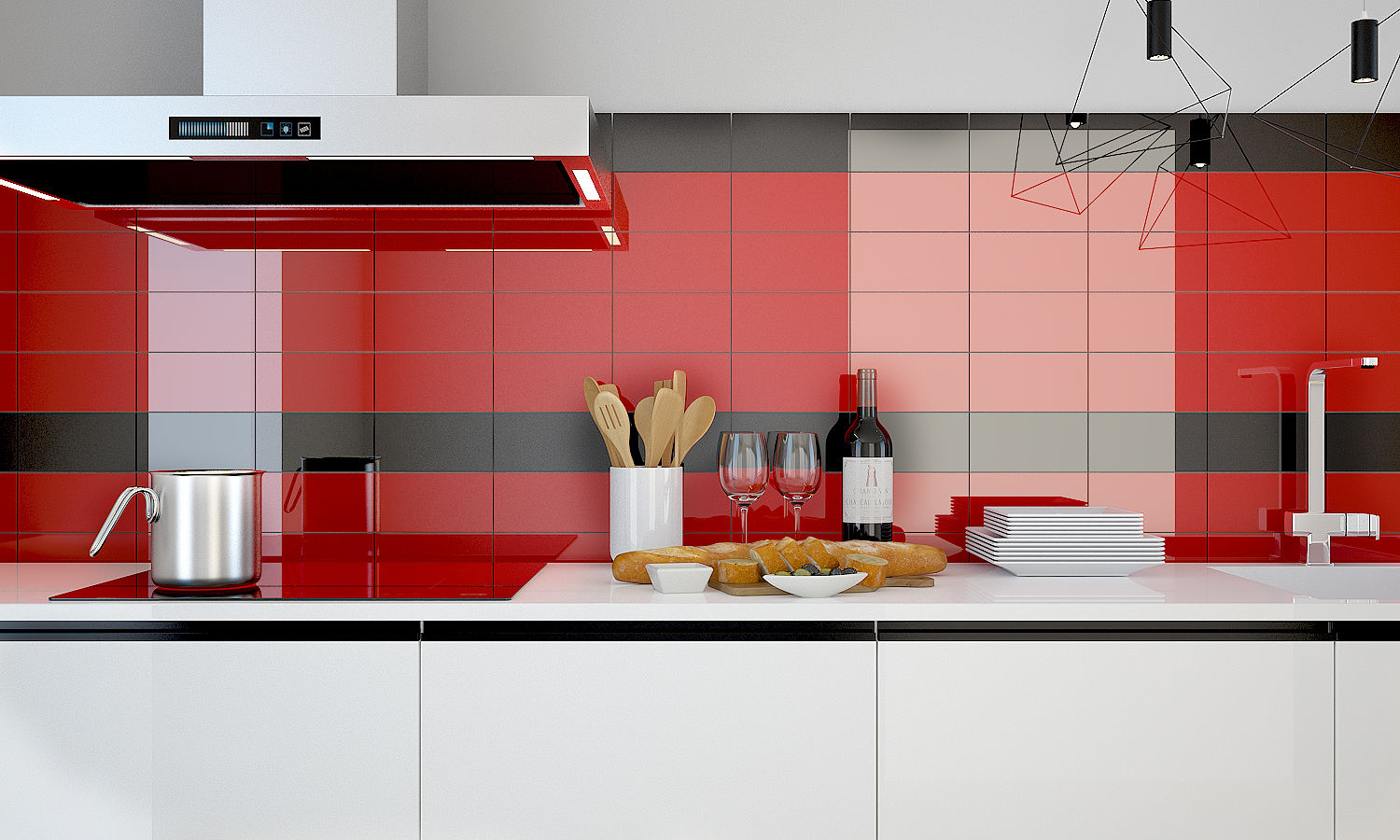 black and red olivia Sciuto Cucina moderna Illuminazione