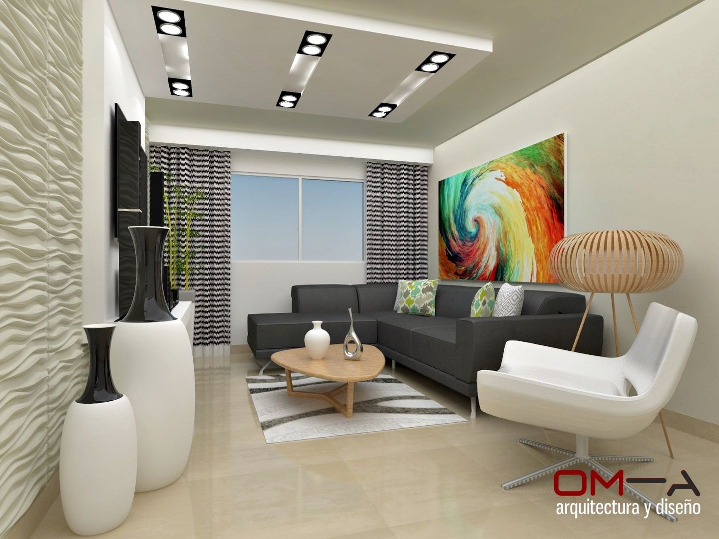 Diseño interior en apartamento , om-a arquitectura y diseño om-a arquitectura y diseño غرفة المعيشة