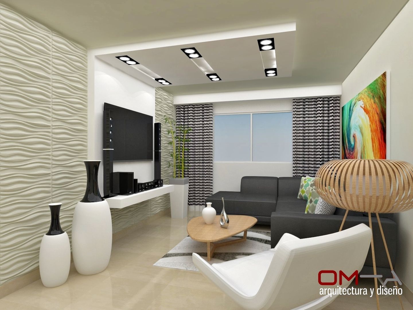 Diseño interior en apartamento, espacio sala om-a arquitectura y diseño Salas modernas