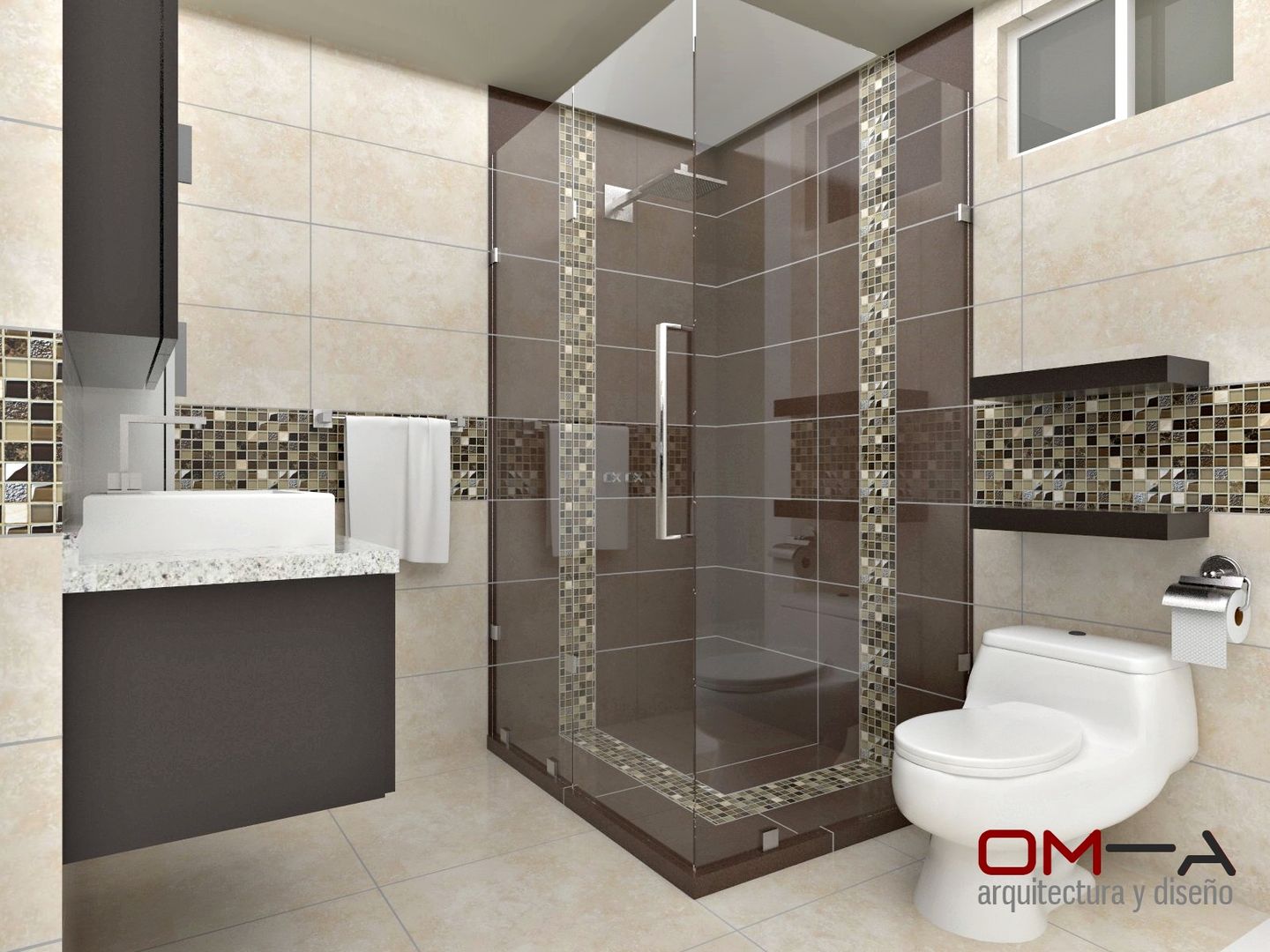 Diseño interior en apartamento , om-a arquitectura y diseño om-a arquitectura y diseño 現代浴室設計點子、靈感&圖片