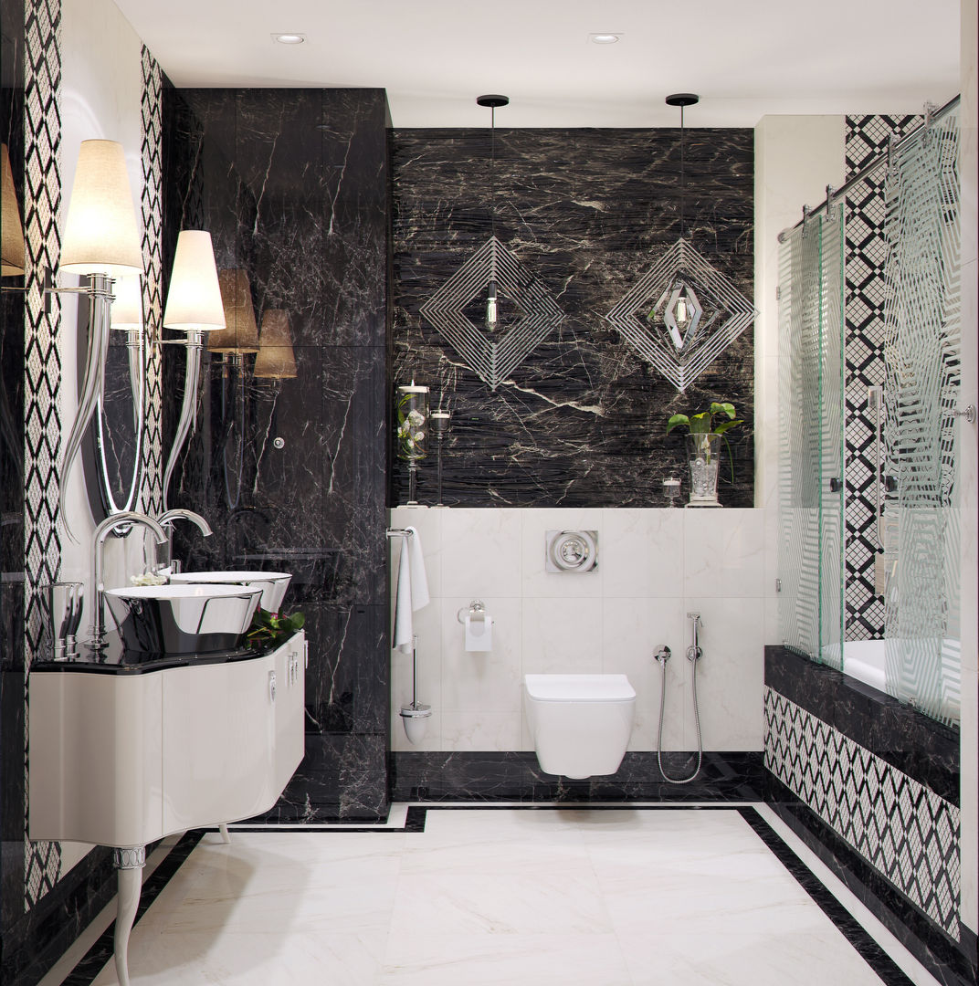 Ванная комната "Black & white" vol. 2, Студия дизайна Дарьи Одарюк Студия дизайна Дарьи Одарюк ห้องน้ำ