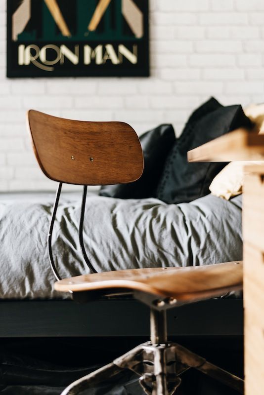 Industrial bedroom Katie Malik Design Studio Bedroom industrial desk