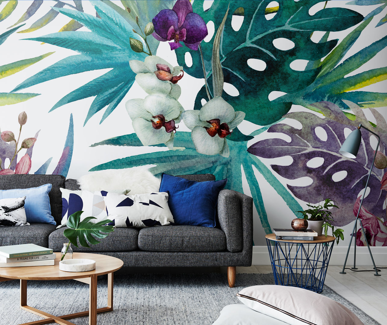 Botany in living room Pixers Tropical style living room wall mural,wallpaper,flower,tropical,orchidea,jungle