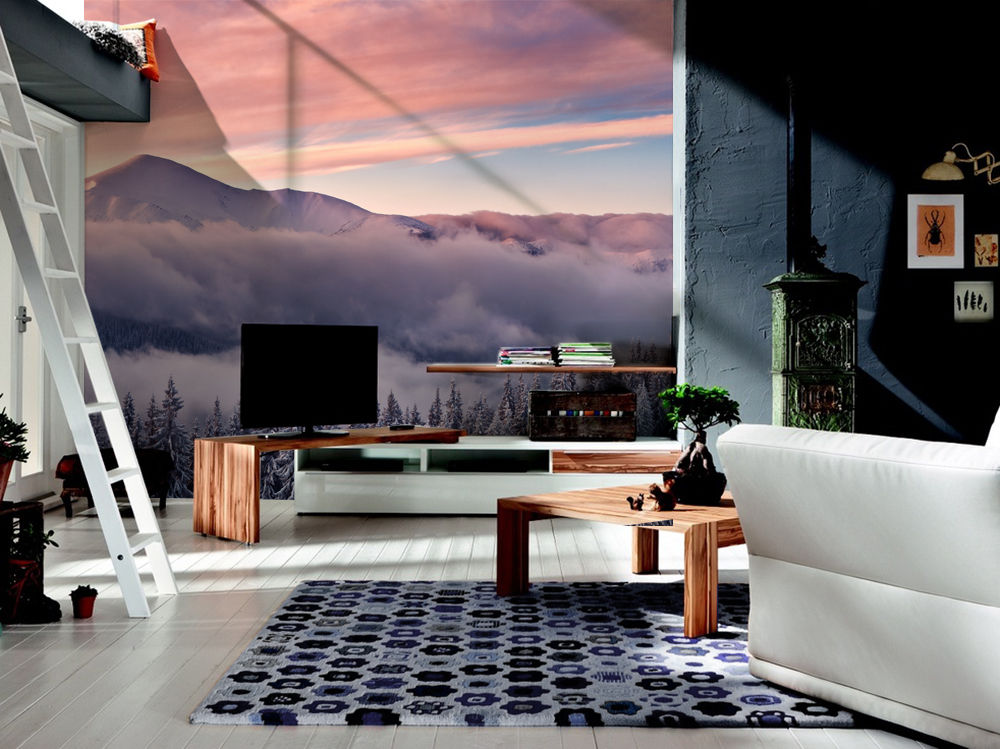 Mountains Pixers Eclectic style living room wallpaper,wall mural,mountains,dusk,pastels,pastel