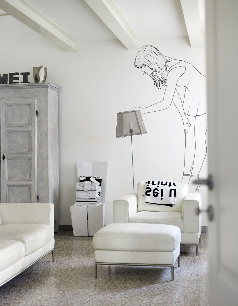 Girl Pixers Livings de estilo minimalista girl,sketch,wall mural,black&white,wallpaper