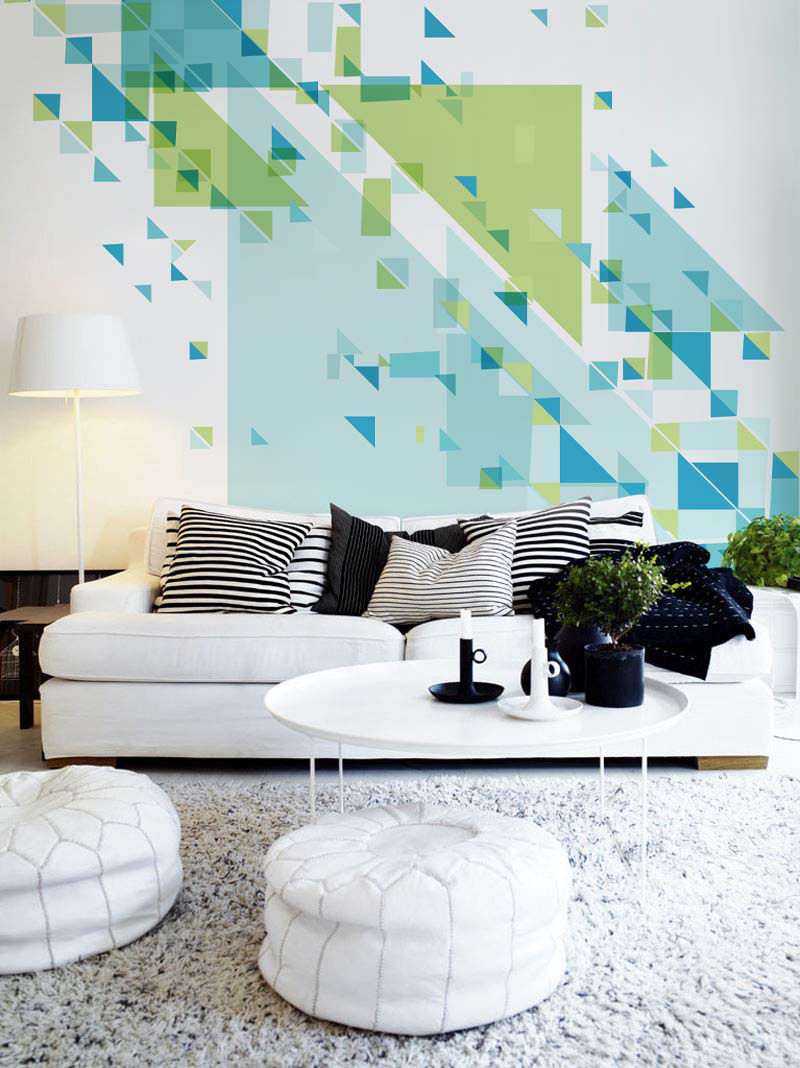 Unimposing Geometry Pixers Salones minimalistas geometry,wall mural,blue,green trinagles,wallpaper