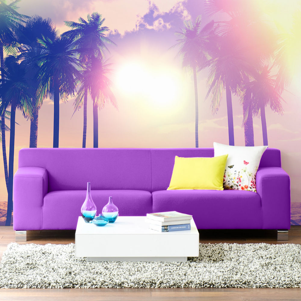 Palm trees and ocean Pixers Modern Living Room Purple/Violet palms,palm trees,wall mural,beach,sunset,wallpaper