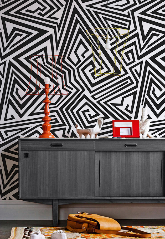Maze Pixers Salon moderne maze,black&white,wall mural,wallpaper,geometry