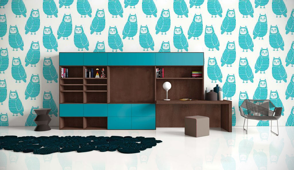 Blue Owls Pixers Livings modernos: Ideas, imágenes y decoración owl,owls,pattern,wall murals,birds,blue,wallpaper