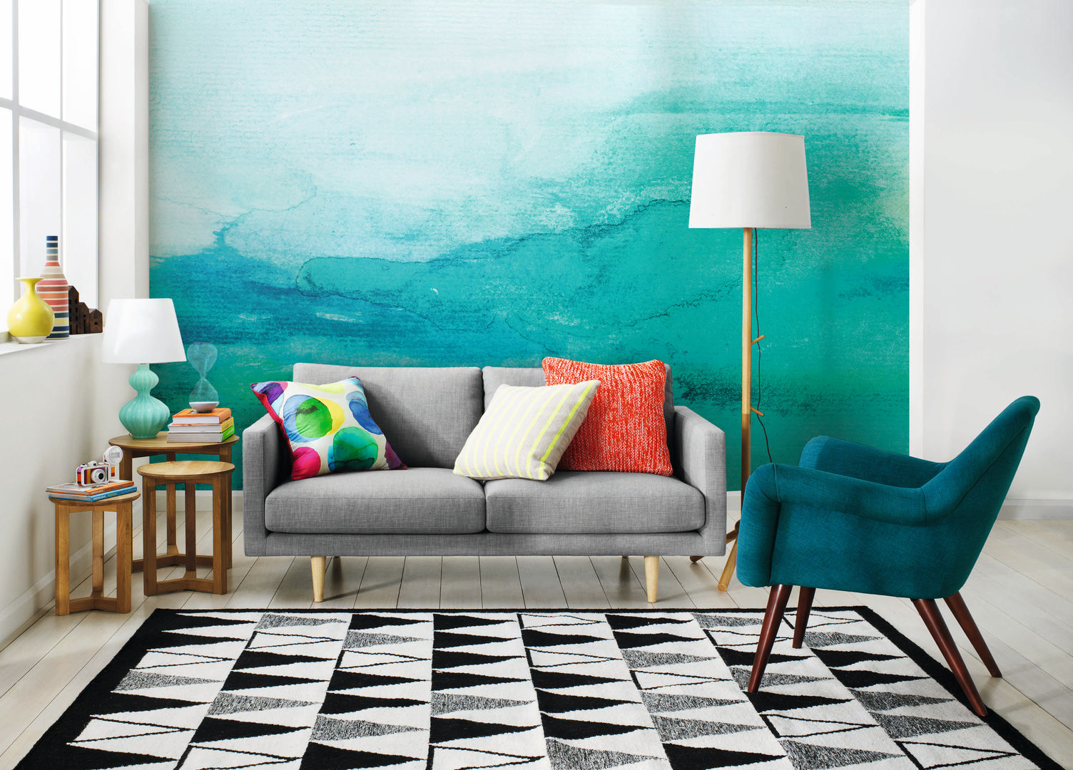 Ombre Pixers Salon scandinave Turquoise ombre,wall mural,watercolor,blue,wallpaper