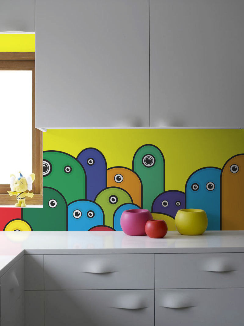 Kitchen Assistants Pixers Kitchen wall mural,wallpaper,monsters,abstract,colors,eyes,kid