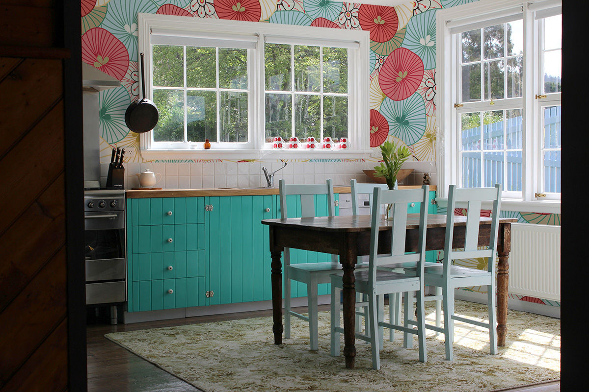 Turquoise Flowers Pixers Eclectic style kitchen wall mural,wallpaper,flowers,pattern