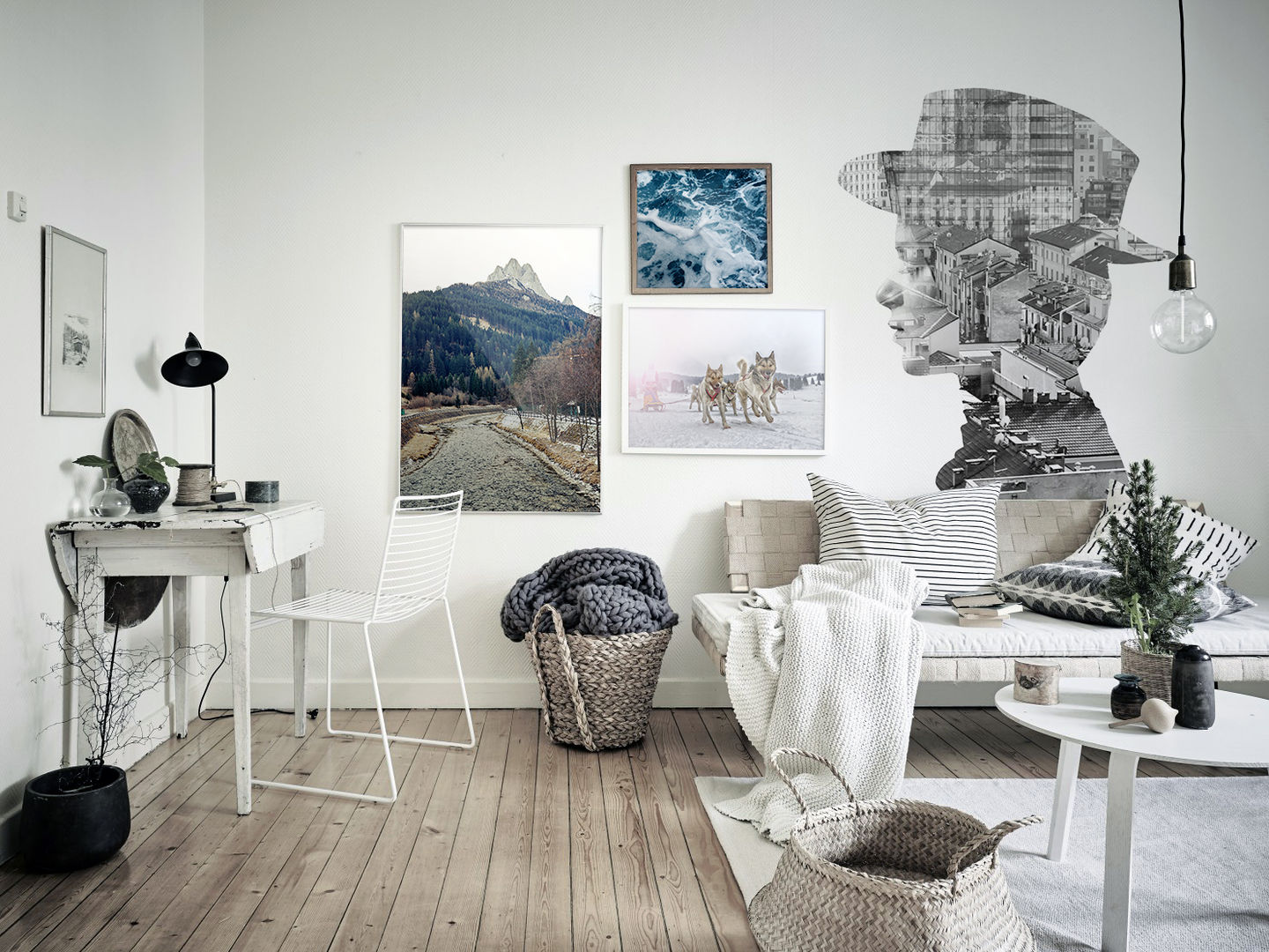 Keep Calm Pixers Scandinavische studeerkamer wall mural,wallpaper,girl,hat,town,city,cityscape