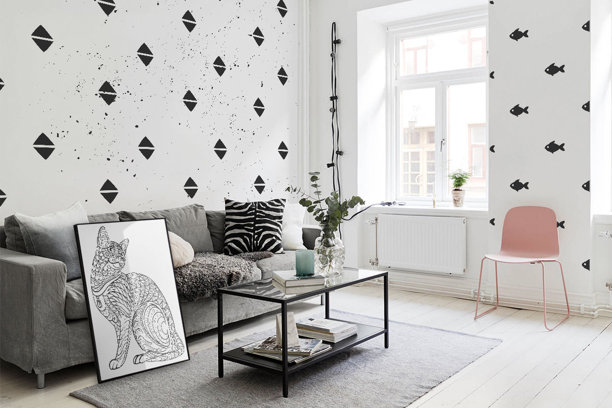 Black&white Triangles Pixers Living room triangles,black&white,wall mural,wallpaper