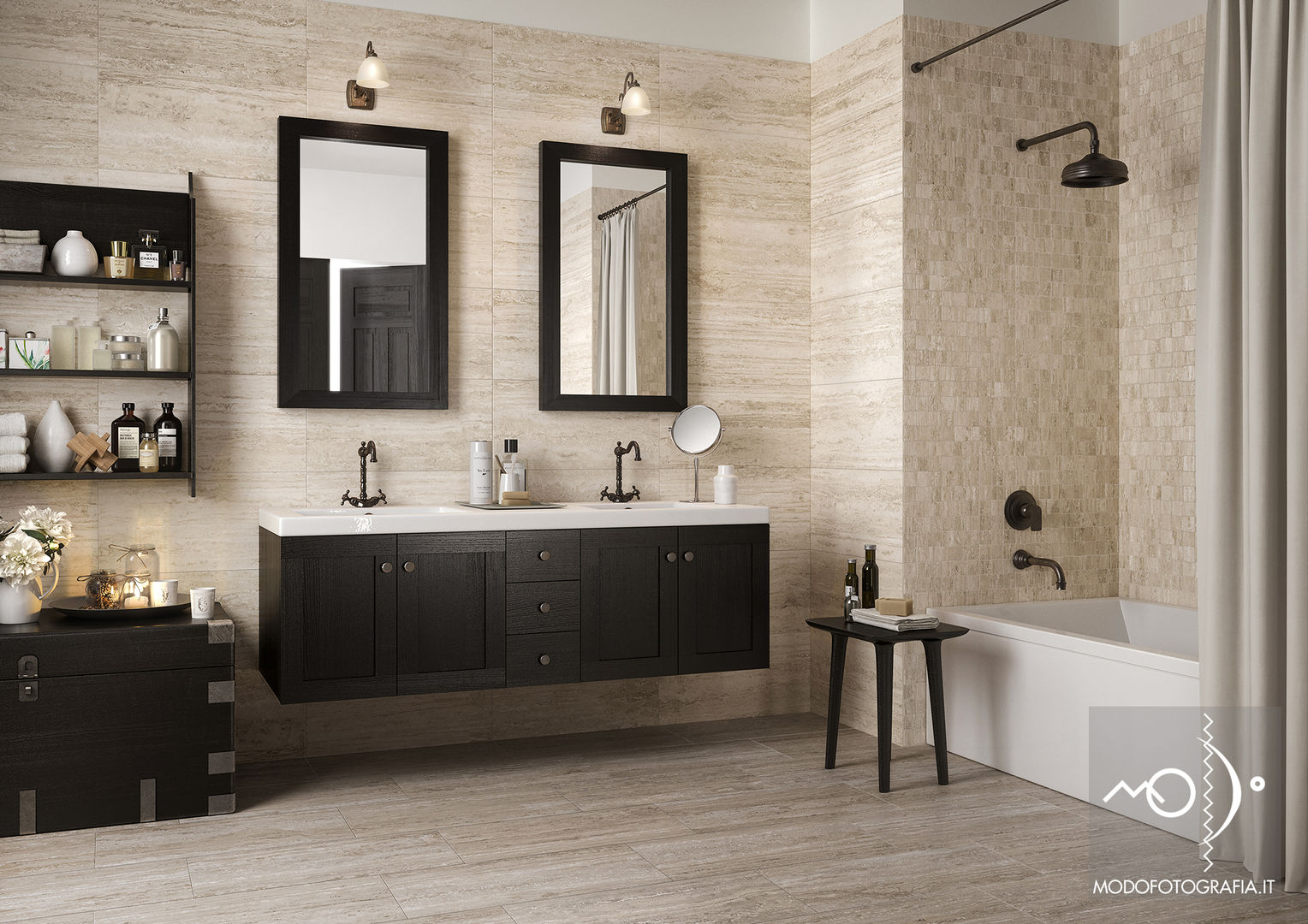 Bathroom 20160216_08 homify Bagno moderno Legno massello Variopinto gres,floor tile,wall tile,Contenitori