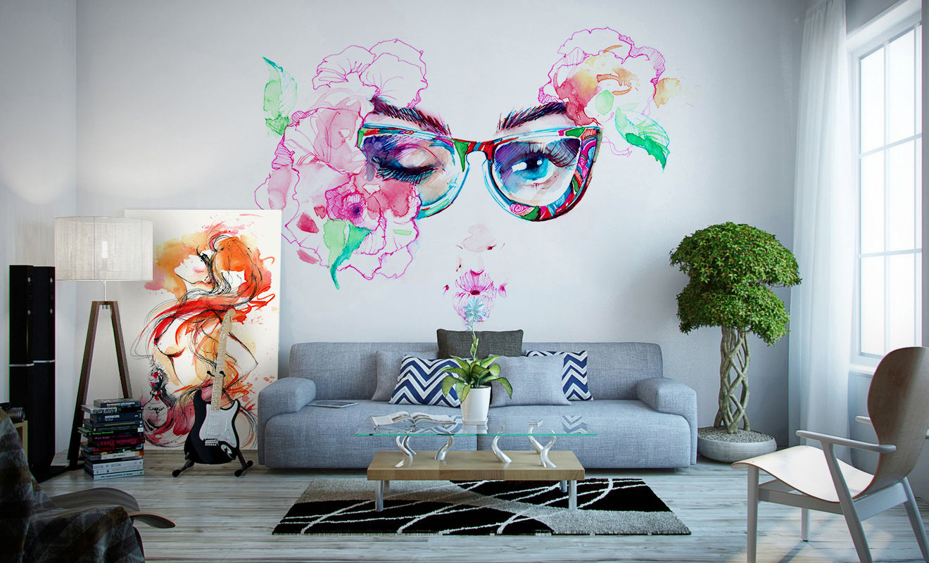Artistic Living Room Pixers Salon original Multicolore eyes,woman,wall mural,masque,wallpaper,carnival
