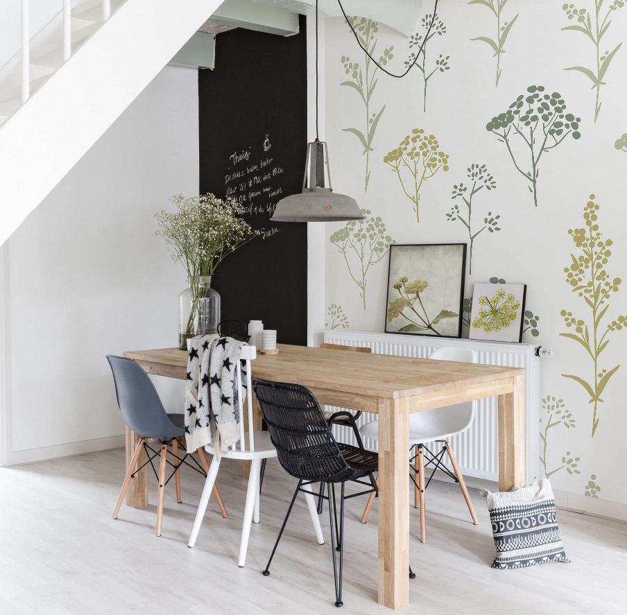 Hand-drawn Flowers Pixers Scandinavian style dining room flowers,wall mural,wallpaper,herbs