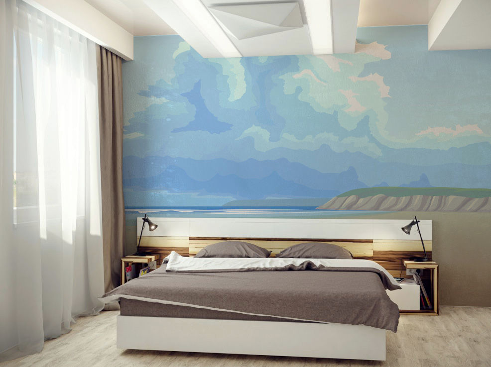 Coast Pixers 미니멀리스트 침실 coast,blue,cloud,clouds,wall mural,wallpaper