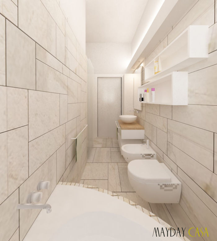 Due camere e un living in 70 mq, Azzurra Lorenzetto Azzurra Lorenzetto Modern Bathroom Tiles