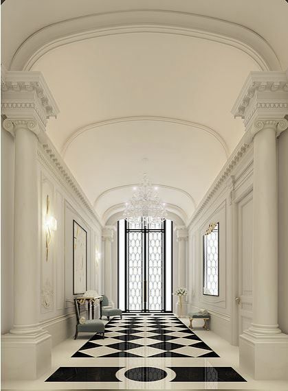 Black and White Hallway Design Ideas , IONS DESIGN IONS DESIGN Classic style corridor, hallway and stairs Marble lobby design,interior design,marble design,black and white,home design,home interior