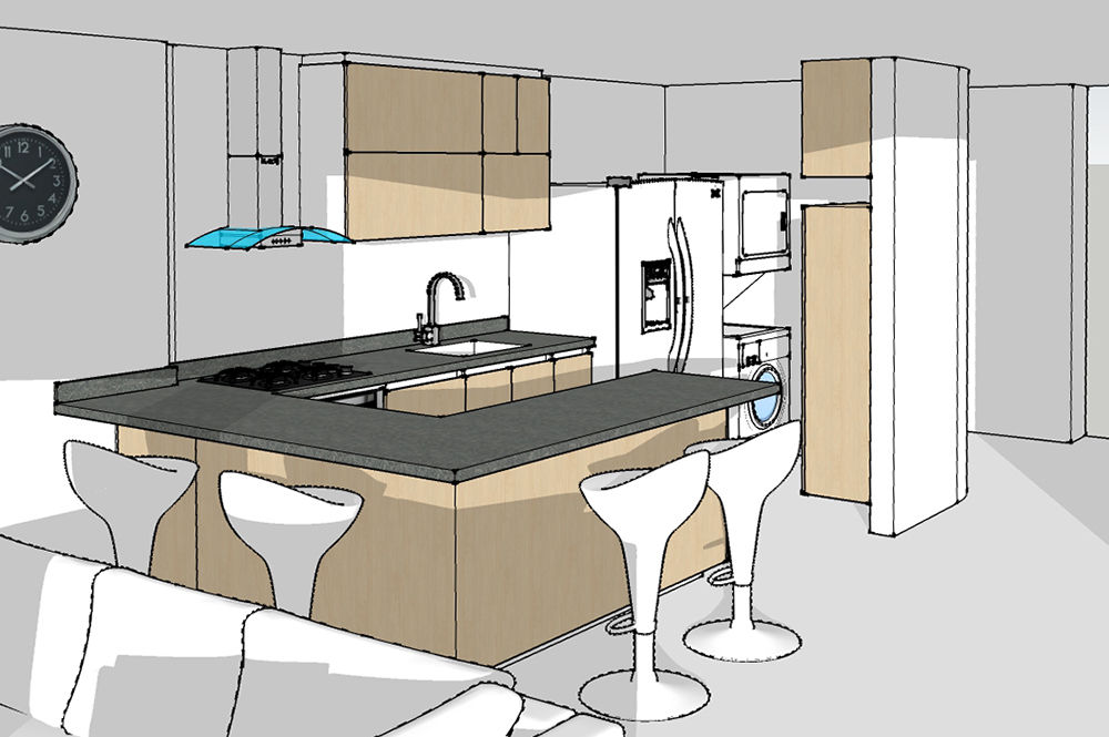 Render cocina integral Remodelar Proyectos Integrales Cocinas modernas: Ideas, imágenes y decoración Tablero DM