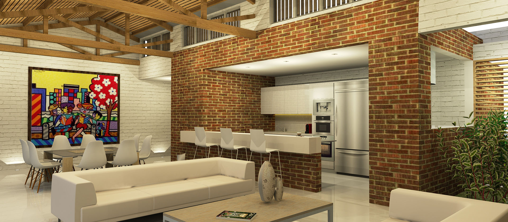 Casa La Morada DV COLECTIVO CREATIVO Cocinas modernas zona social,ventilacion,cubierta tradicional,blanco,ladrillo,sala