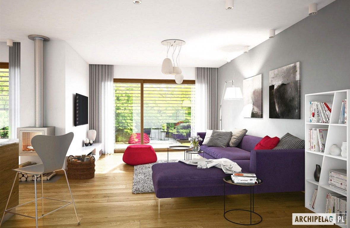 PROJEKT DOMU RIKO III G2 - pełna harmonia wnętrza z ogrodem! , Pracownia Projektowa ARCHIPELAG Pracownia Projektowa ARCHIPELAG Modern living room
