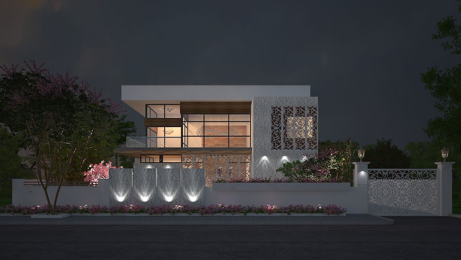 EXTERIOR NIGHT VIEW De Panache - Interior Architects Modern houses کنکریٹ
