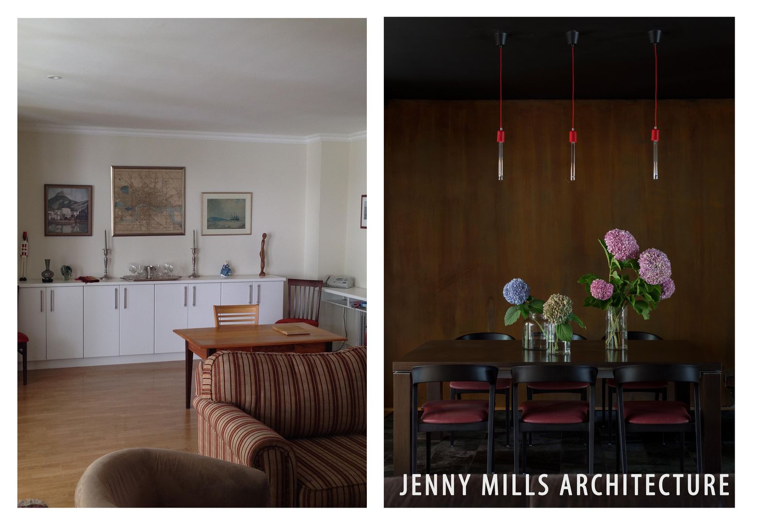 Dining Room area - Before and After Jenny Mills Architects Dining room