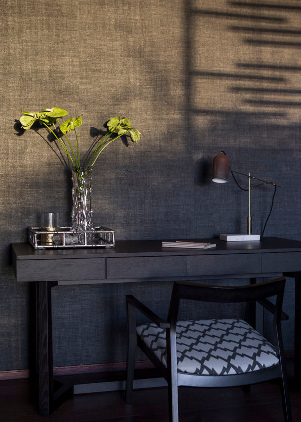 Study Jenny Mills Architects Study/office shadows,screens,shutters,study,desk,wallpaper,texture,textured walls,natural lighting